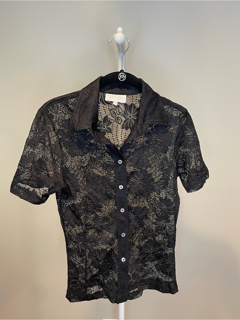 PARALLEL Black Sheer Floral Lace Button-Up Shirt - Medium